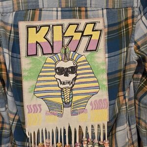 St.John's Bay UPCYCLE FLANNEL ..KISS ..Rock BAND ..Size LADIES SMALL ..beaded
